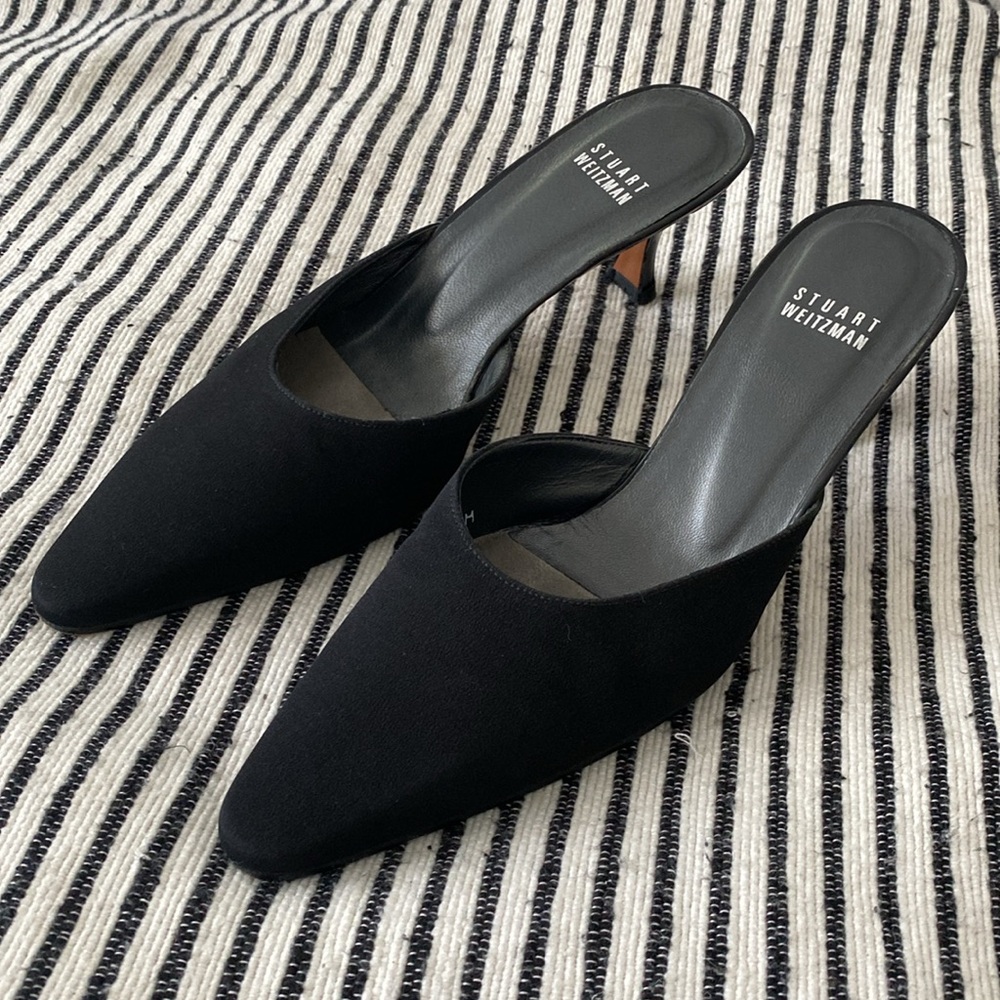 Stuart Weitzman black kitten heel mules 7B